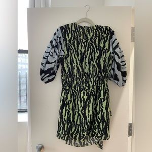 Ganni blue and green zebra print dress